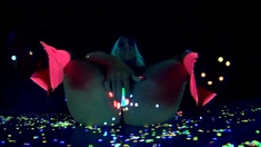 Hot busty blonde fingers and toys her holes