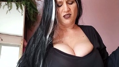 Busty brunette babe tease you with her big boobs