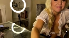 Busty blonde mature solo masturbation for webcam