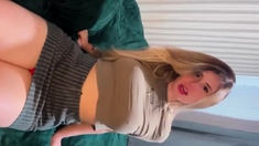 Blonde with a WET PUSSY shakes her booty in a short