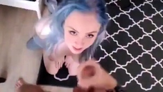 Blue-Haired Cam Girl's Sensual Blowjob Session