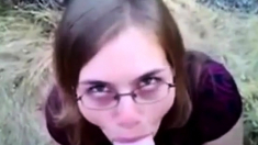 Nerdy Chick Sucks A Big White Dick In The Great Outdoors