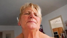 Grandma rides hubby and tries not to moaning