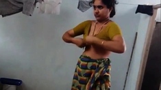 Desi With Hairy Armpit Wears Saree After Bath