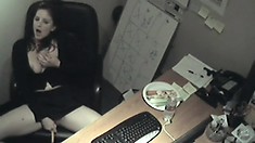 Hot Receptionist Gets Caught Masturbating In The Office By A Hidden Cam